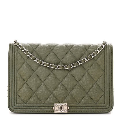 Chanel Caviar Quilted Boy Wallet On Chain WOC Khaki 1 of 15