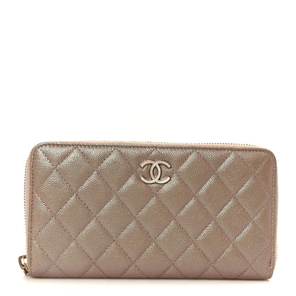 Chanel Iridescent Caviar Quilted Large Gusset Zip Around Wallet Beige 1 of 9