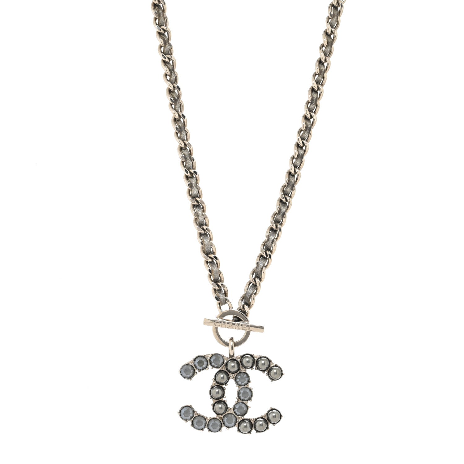 Chanel Metal Strass Calfskin Glass Pearls CC Short Necklace Black Dark Grey 1 of 4