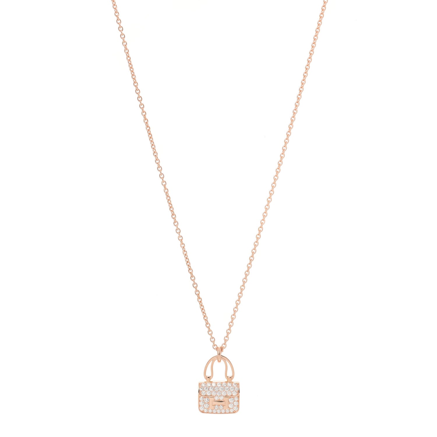 Hermes 18K Rose Gold Diamond Constance Amulettes Pendant Necklace 1 of 6