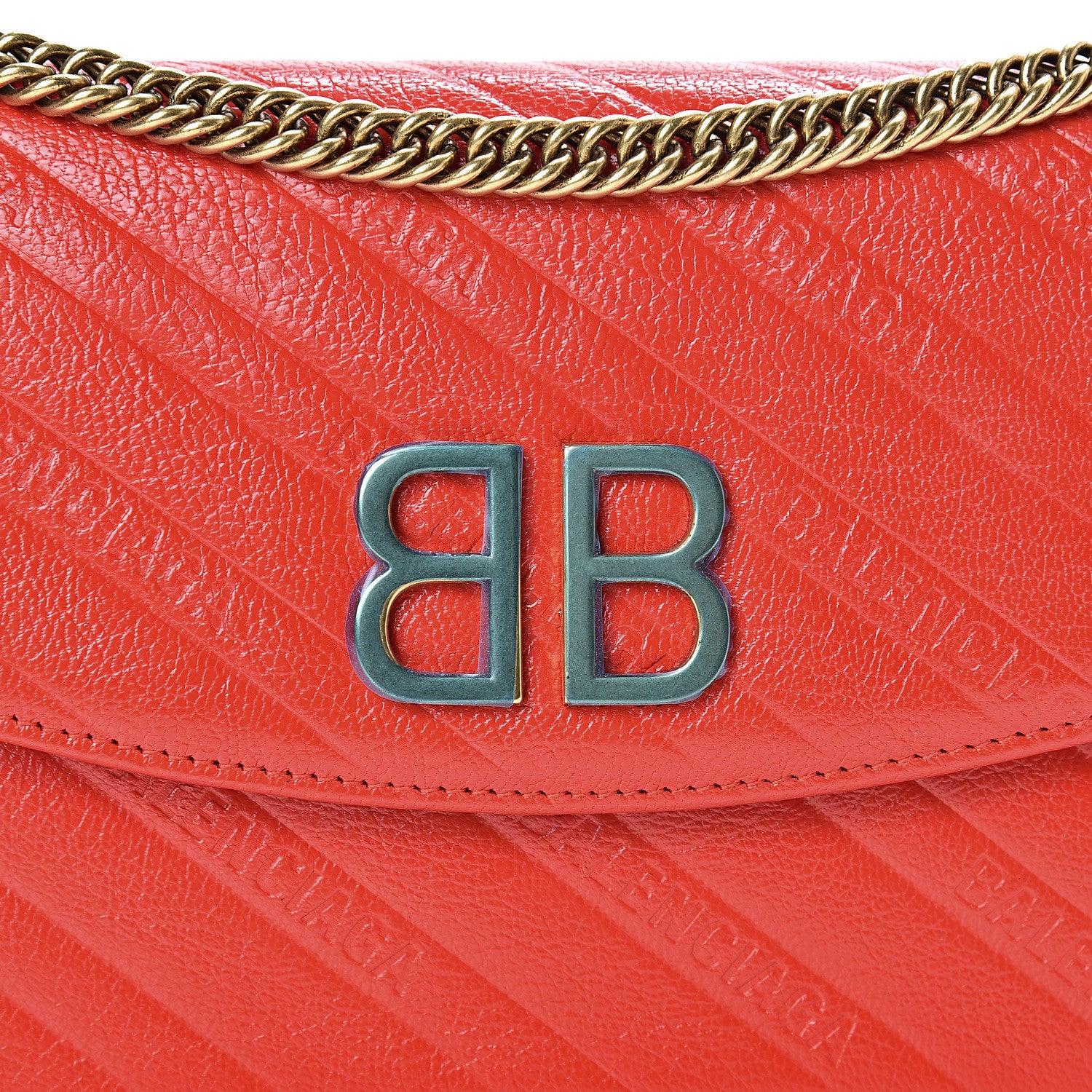 Balenciaga Shiny Goatskin Logo Embossed BB Wallet On Chain Vivid Red 8 of 11