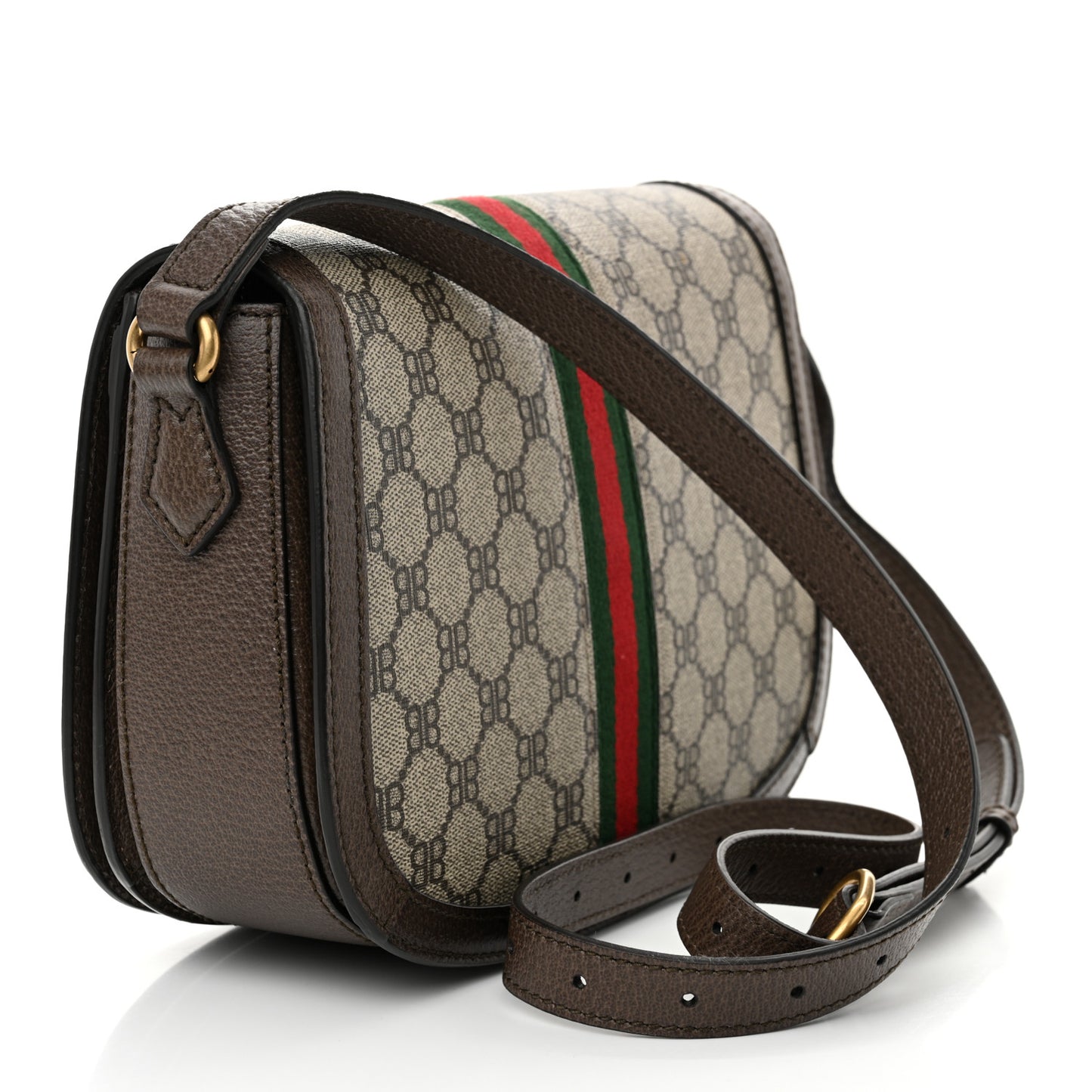 X BALENCIAGA BB Supreme Monogram Web Small Ophidia Shoulder Bag Beige New Acero