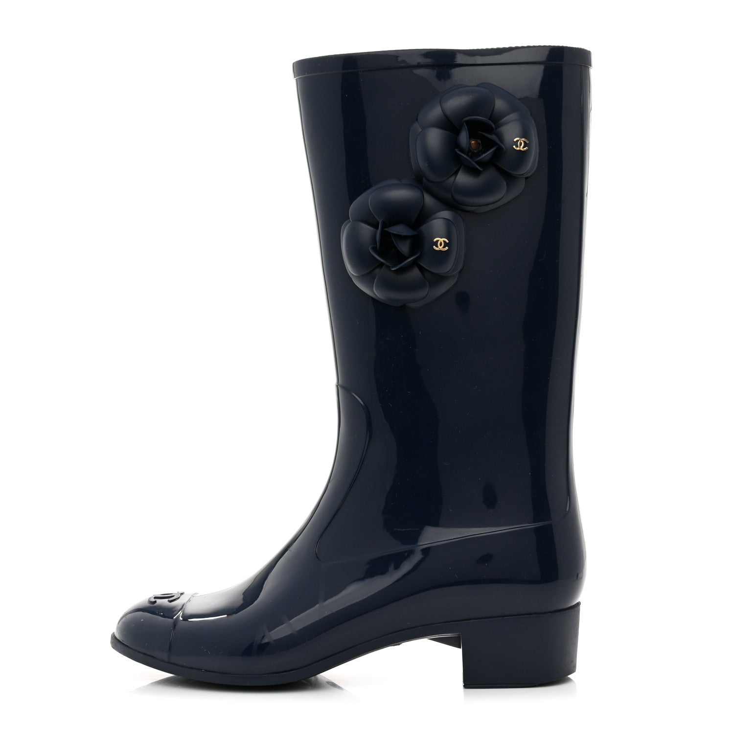 Chanel Rubber Camellia Rain Boots 41 Dark Blue 1 of 7