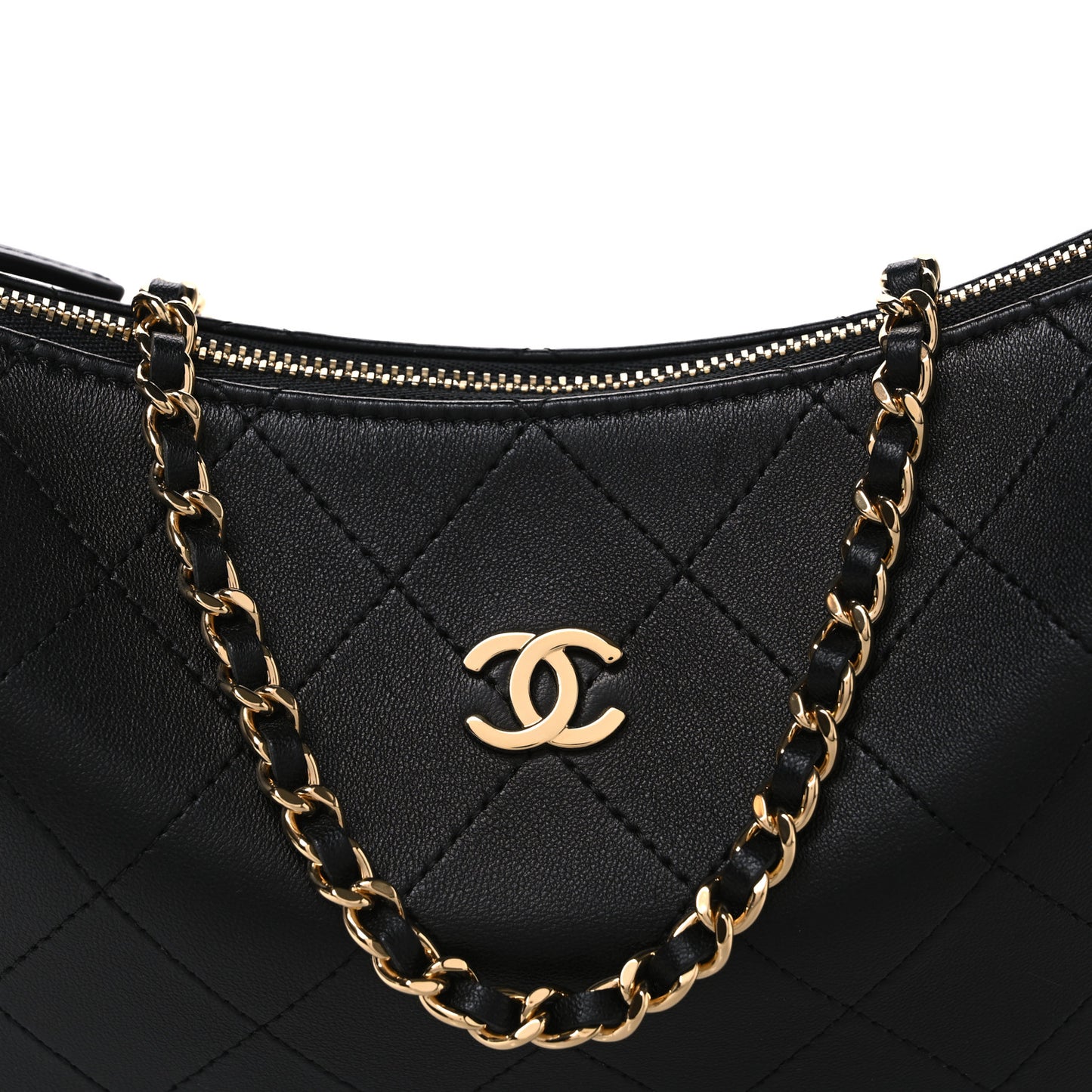 Lambskin Quilted Hobo Clutch With Chain Black