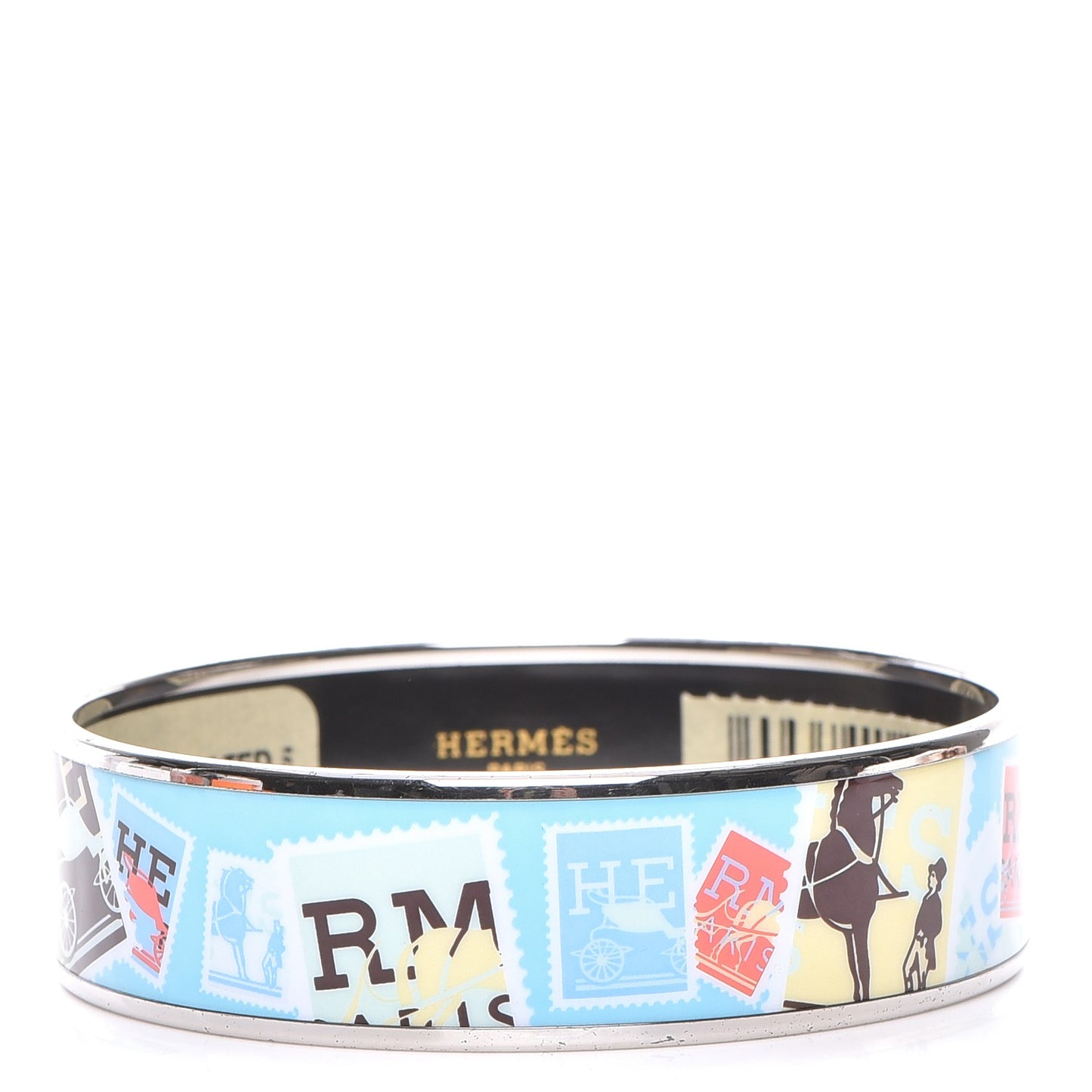 Enamel Printed Wide De Passage a Paris Bracelet 70 Turquoise