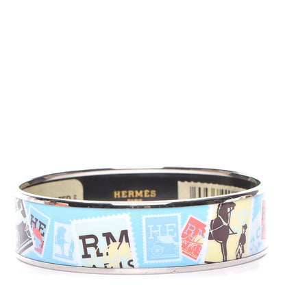 Hermes Enamel Printed Wide De Passage a Paris Bracelet 70 Turquoise 1 of 6