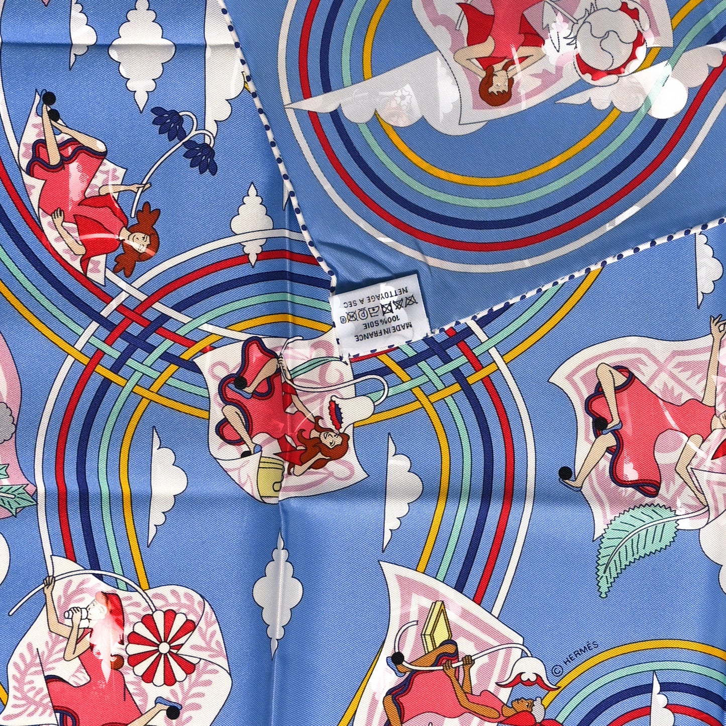 Silk Carres Volants Scarf 70 Bleu Myosotis White