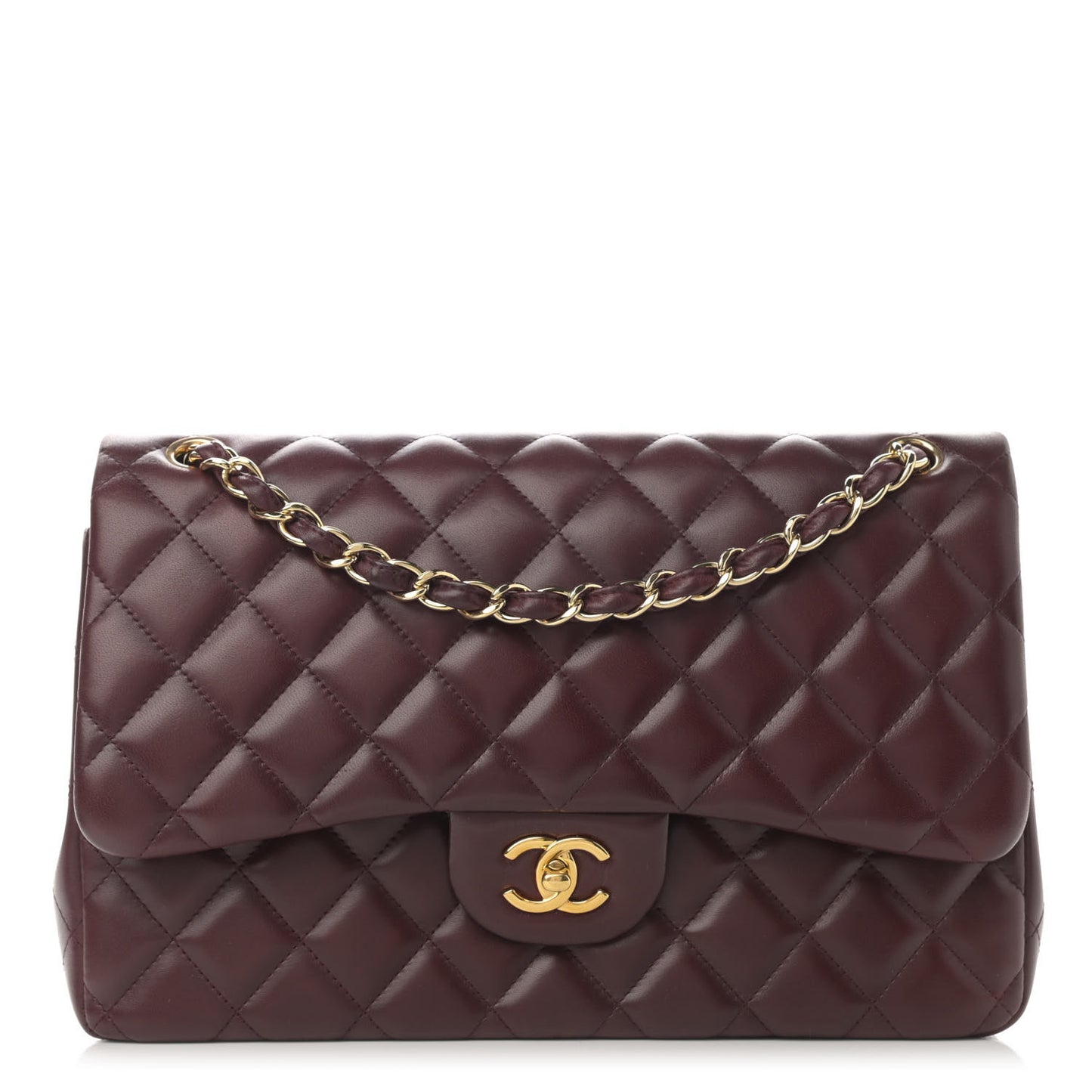 Lambskin Quilted Jumbo Double Flap Burgundy