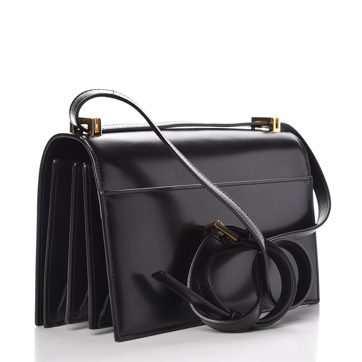 Smooth Calfskin Medium Domino Shoulder Bag Black