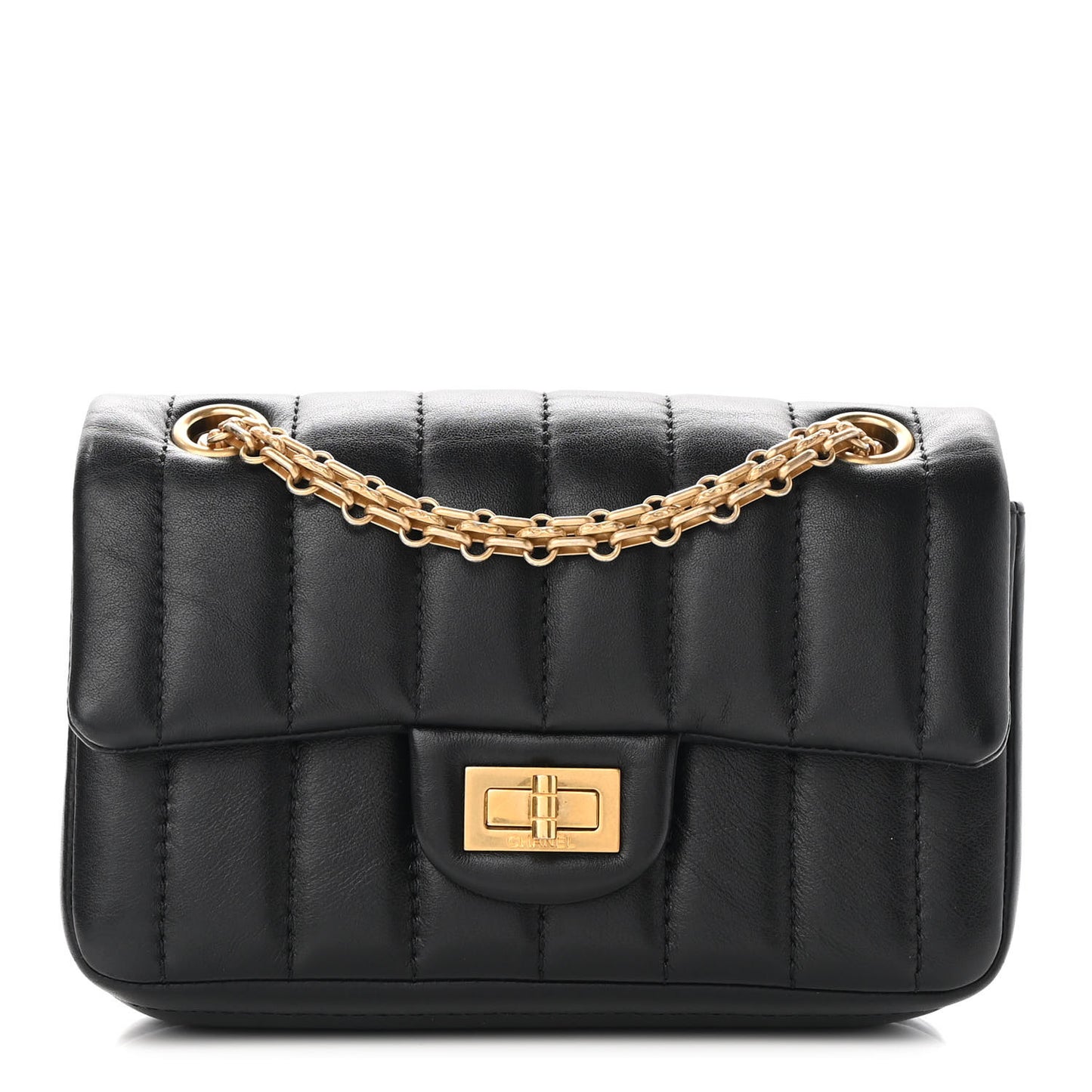 Aged Calfskin Vertical Quilted 2.55 Reissue Mini Flap Black