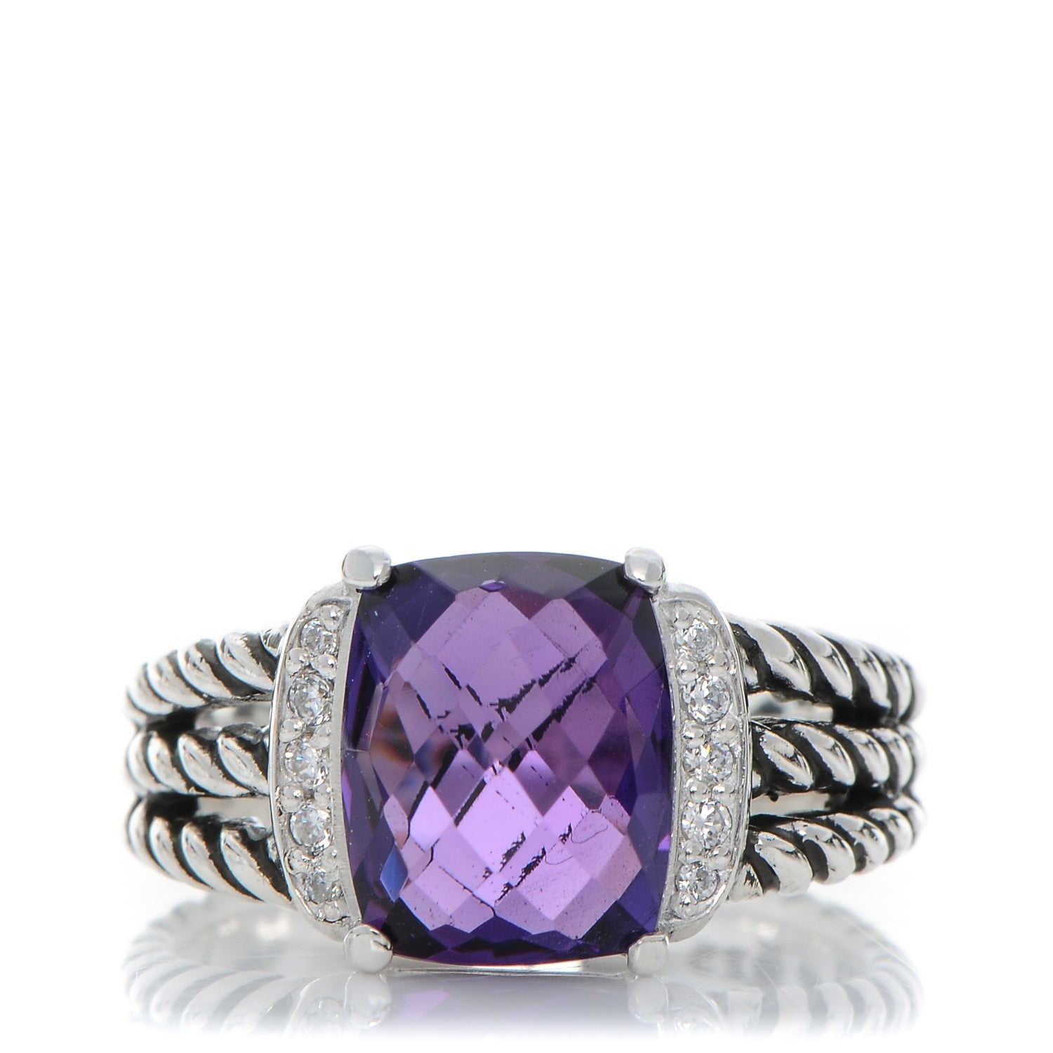 David Yurman Sterling Silver Diamond Amethyst 10mm Petite Wheaton Ring 51 5.75 1 of 5