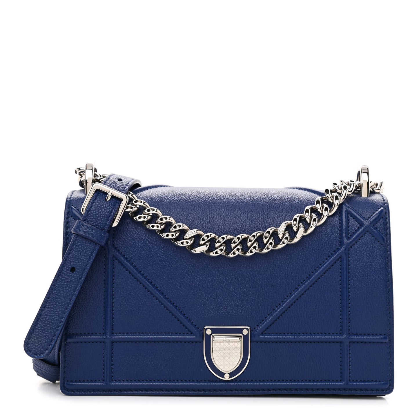 Grained Calfskin Small Diorama Flap Bag Bleu De Minuit