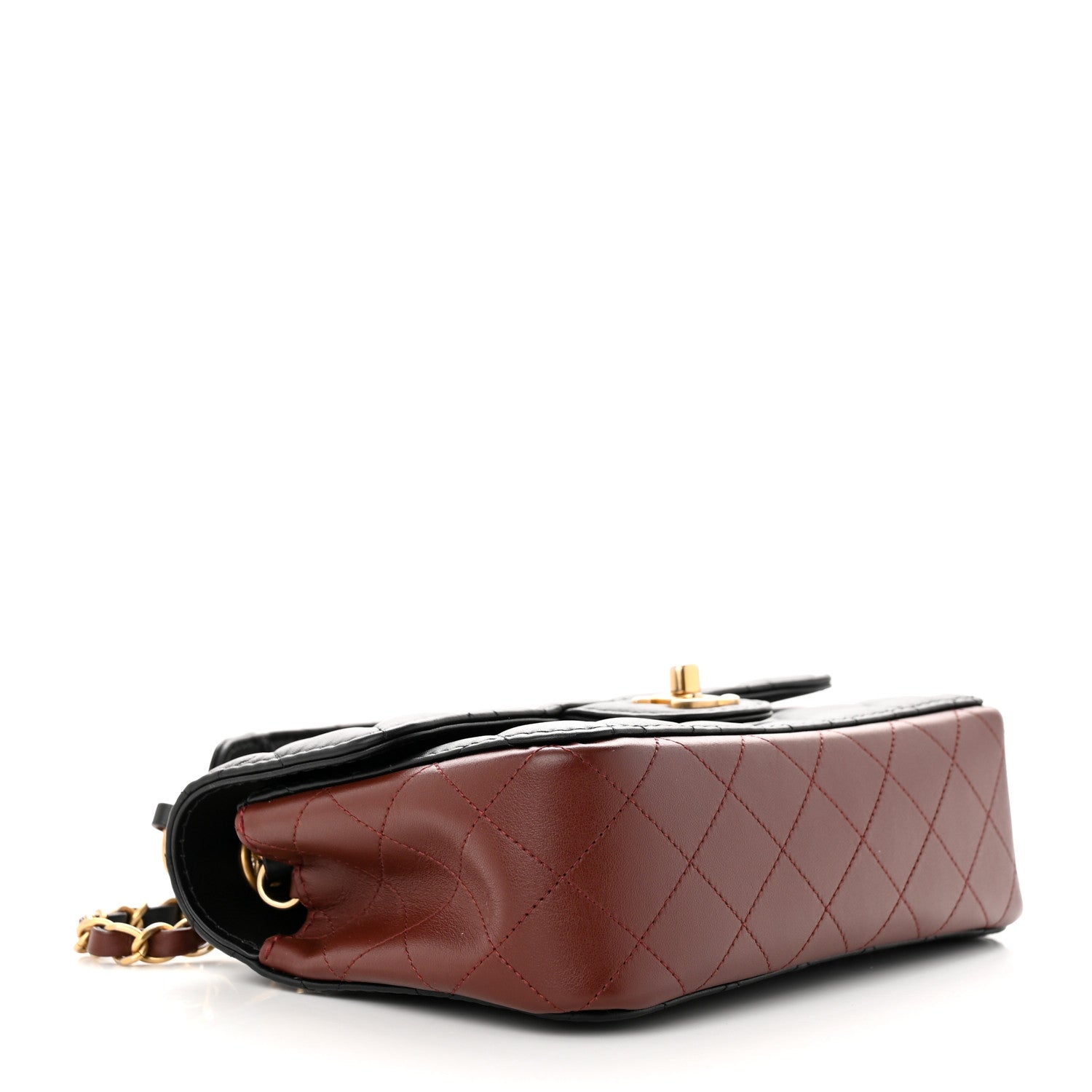 Chanel Calfskin Quilted Small Strap Into Flap Bag Black Burgundy 4 of 11
