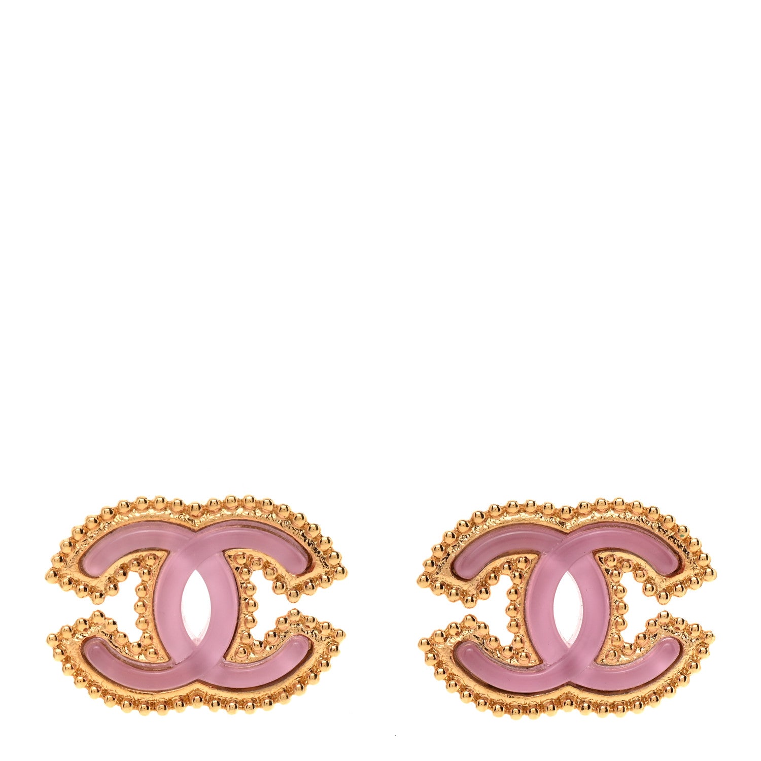 Chanel Metal Resin Rope CC Earrings Gold Pink 1 of 5