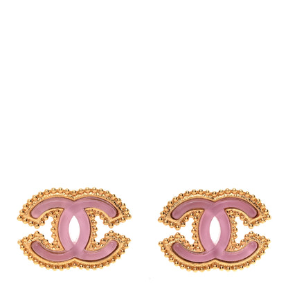 Chanel Metal Resin Rope CC Earrings Gold Pink 1 of 5