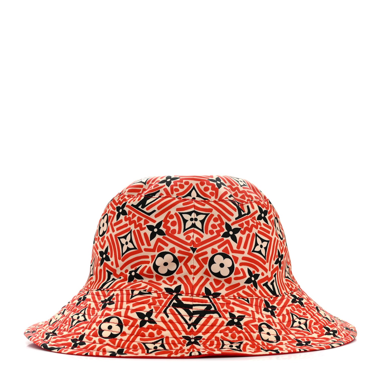 Louis Vuitton Nylon Canvas Monogram Giant Crafty Reversible Bucket Hat M Creme Rouge 10 of 14