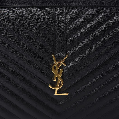 Saint Laurent Grain De Poudre Matelasse Chevron Large Monogram Satchel Black 11 of 11