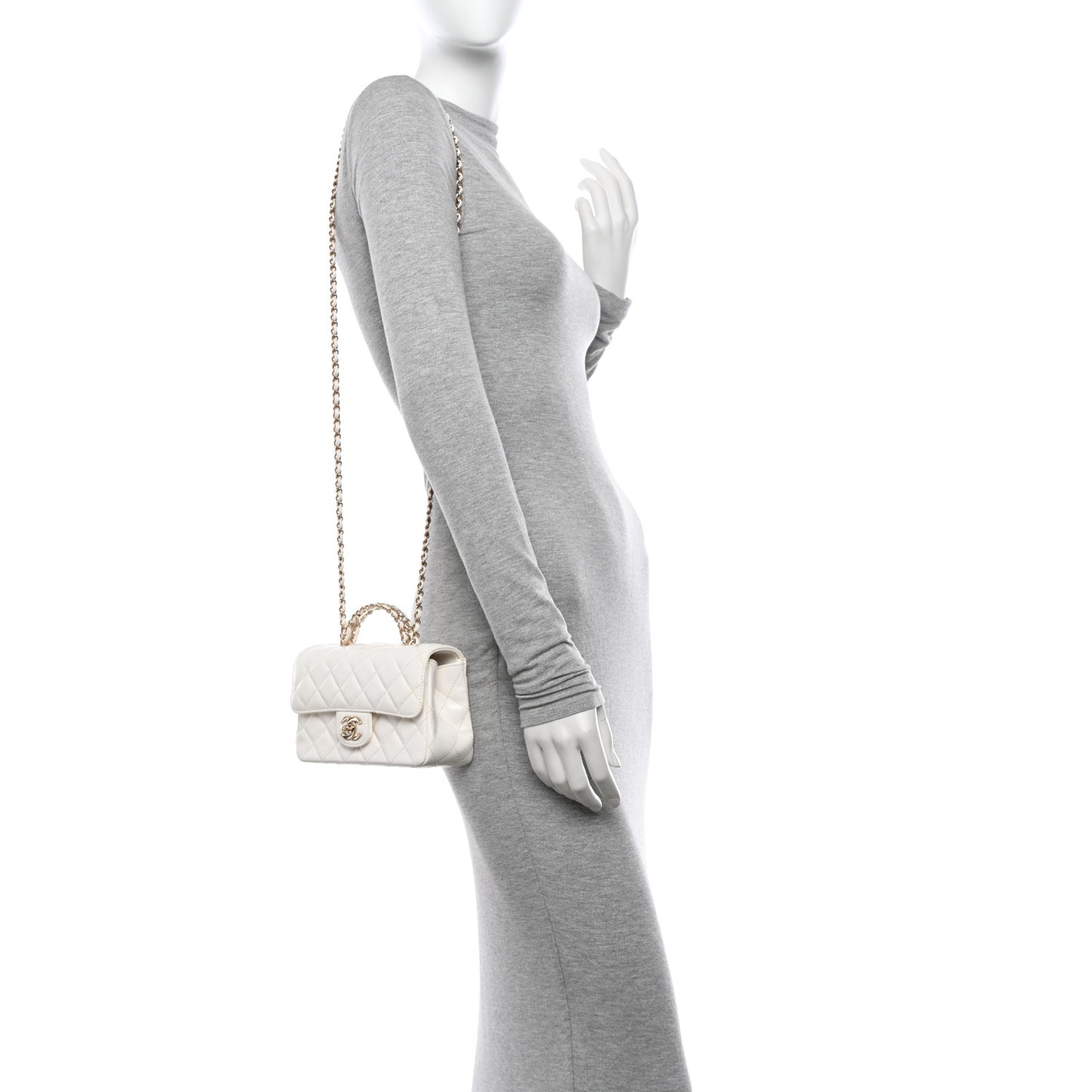 Lambskin Quilted Mini Crystal Top Handle Rectangular Flap White