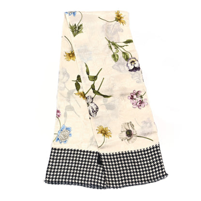 Gucci Silk Twill Flora Houndstooth Scarf Ivory Black Multicolor 2 of 3