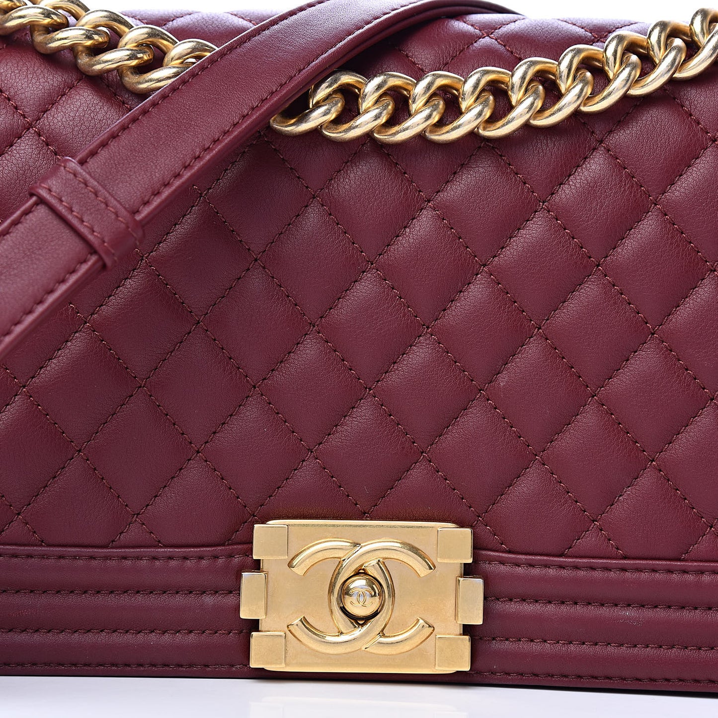 Calfskin Quilted Medium Boy Flap Burgundy