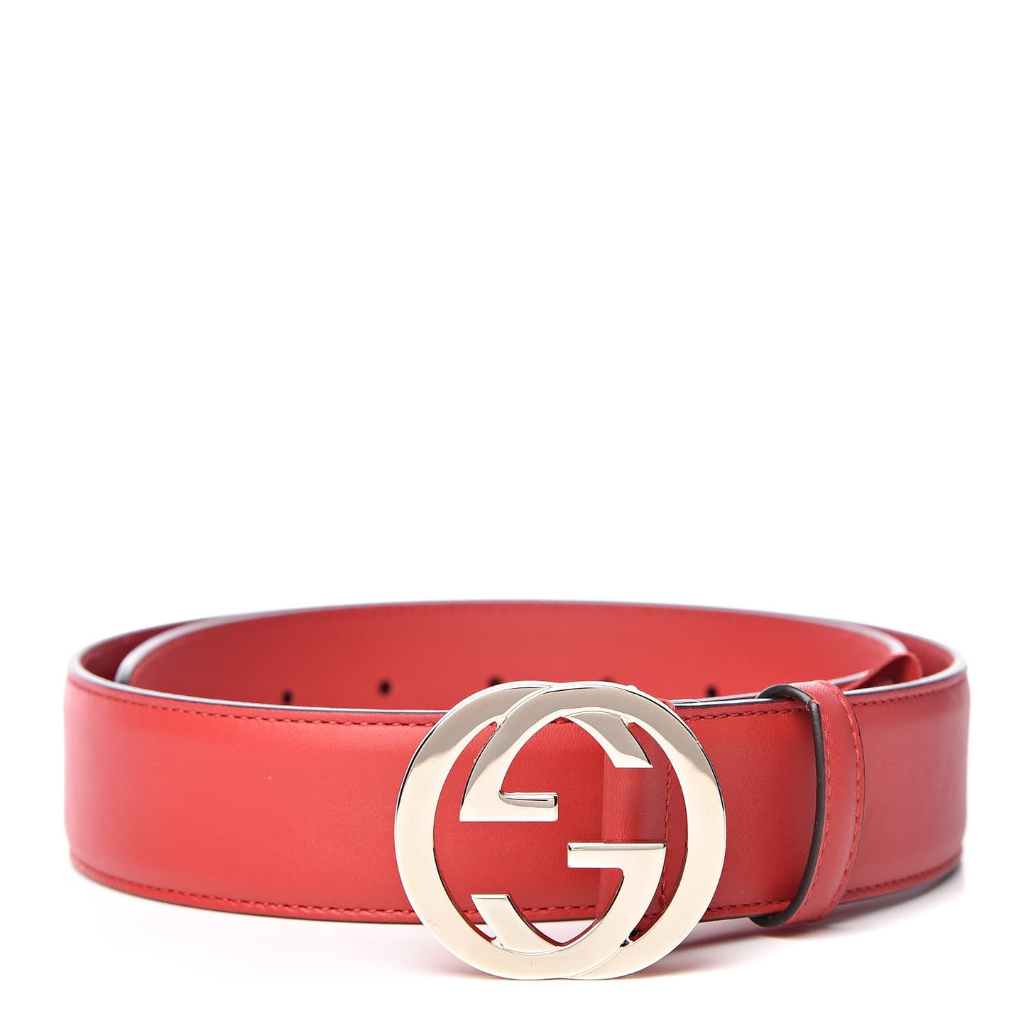 Moon Calfskin Interlocking G 37mm Belt 80 32 Vibrant Red