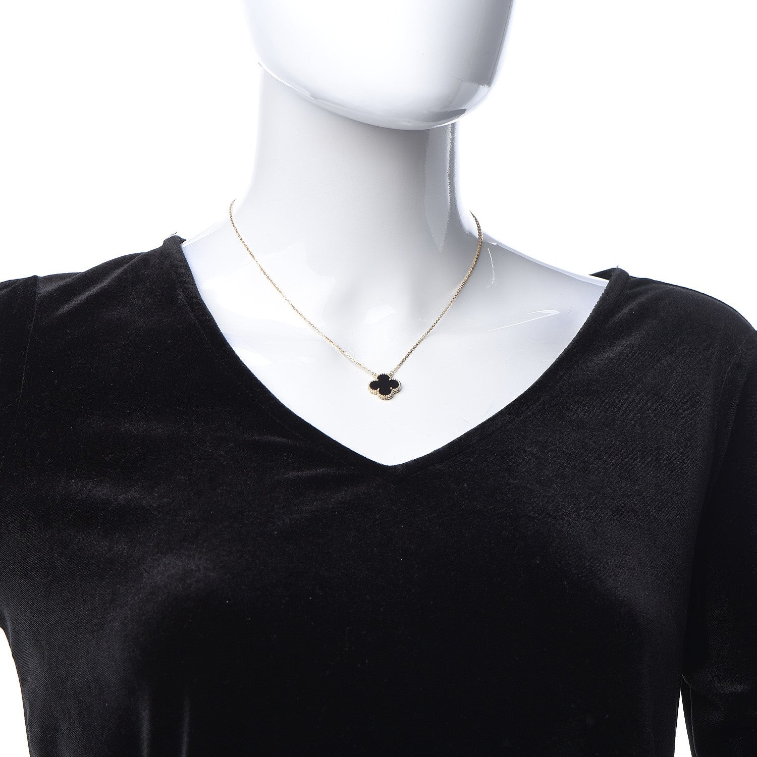 Van Cleef & Arpels 18K Yellow Gold Black Onyx Vintage Alhambra Pendant Necklace 2 of 8