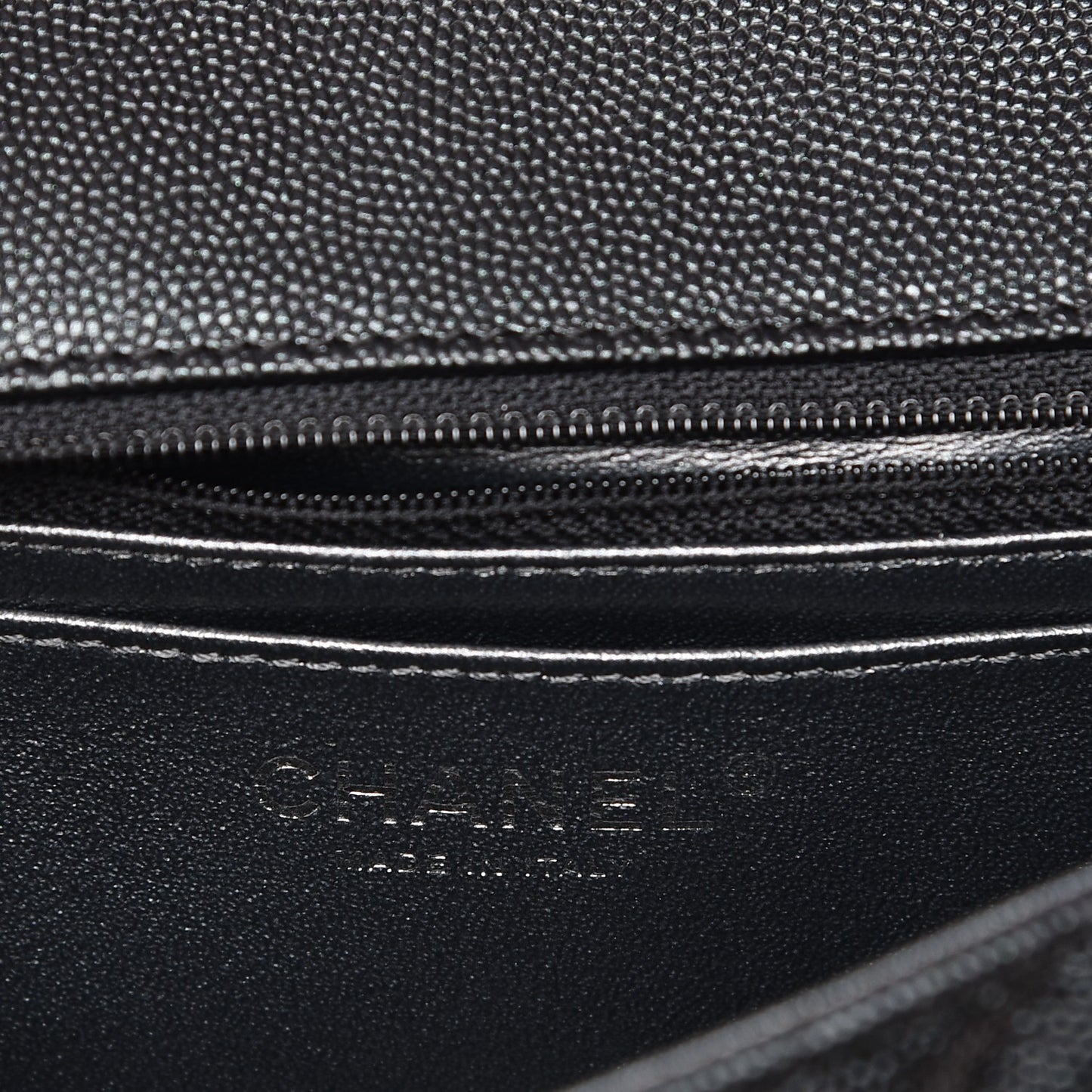 Metallic Caviar Chevron Quilted Mini Rectangular Flap Black