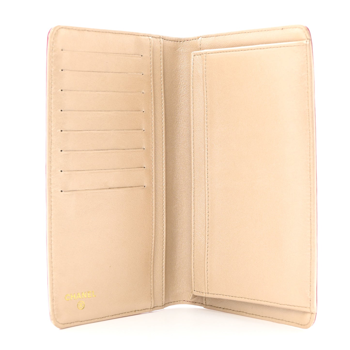 Lambskin Camellia Embossed Yen Wallet Fuchsia