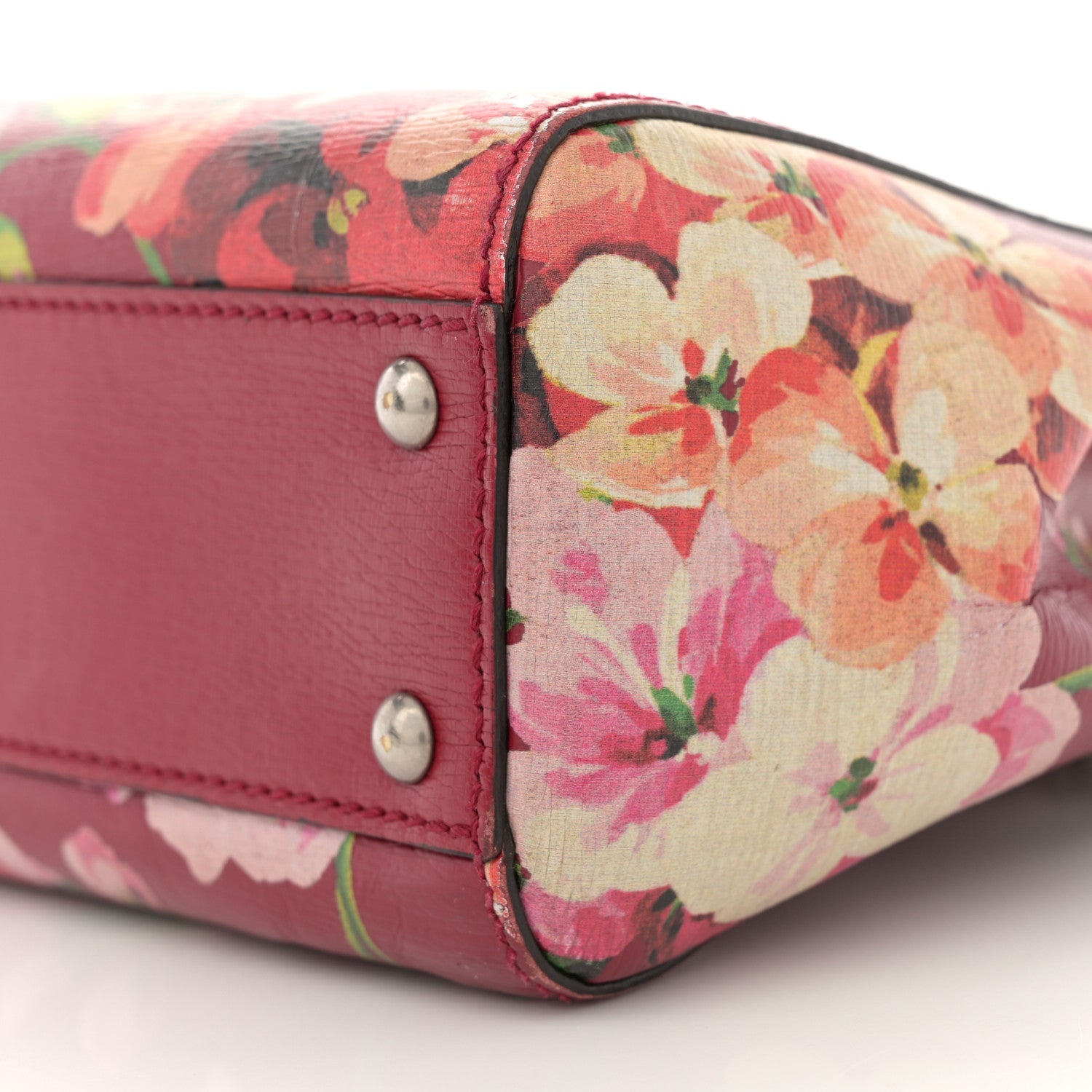 Gucci Shangai Calfskin Blooms Print Mini Bamboo Shopper Tote Romantic Cerise Multicolor 10 of 13