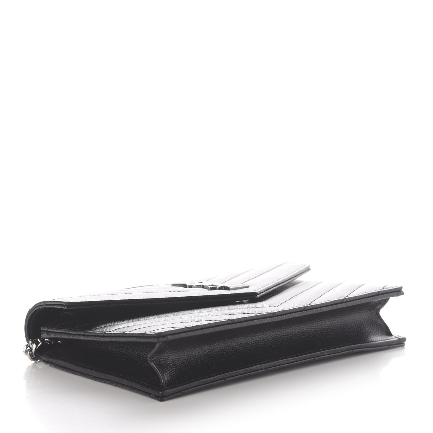 Grain De Poudre Matelasse Chevron Monogram Envelope Chain Wallet Black