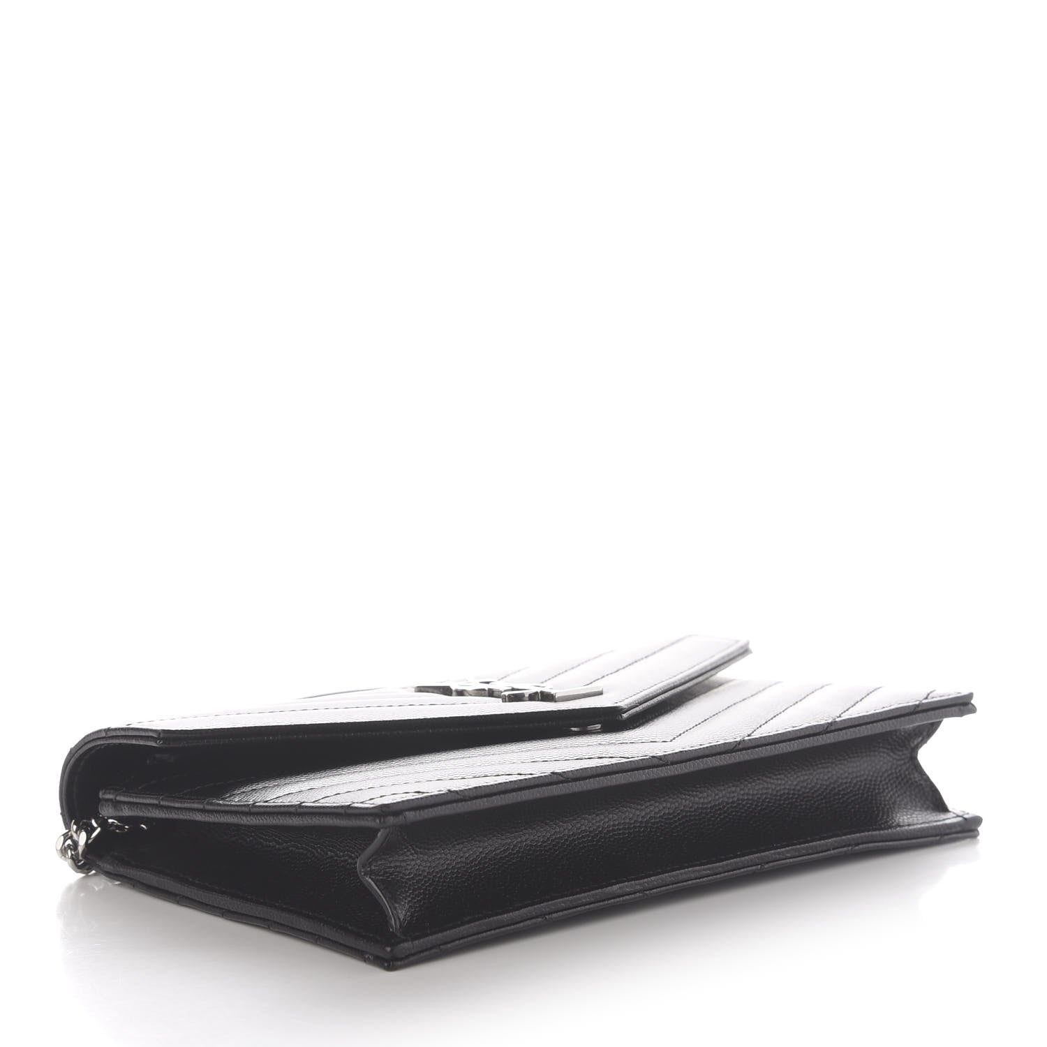 Saint Laurent Grain De Poudre Matelasse Chevron Monogram Envelope Chain Wallet Black 4 of 9
