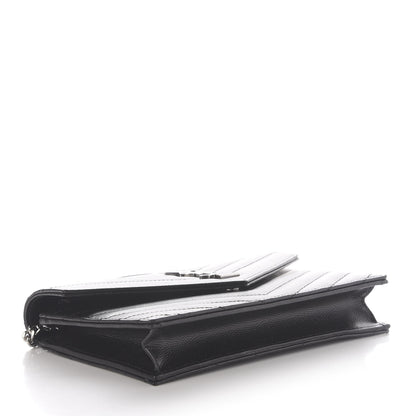 Saint Laurent Grain De Poudre Matelasse Chevron Monogram Envelope Chain Wallet Black 4 of 9