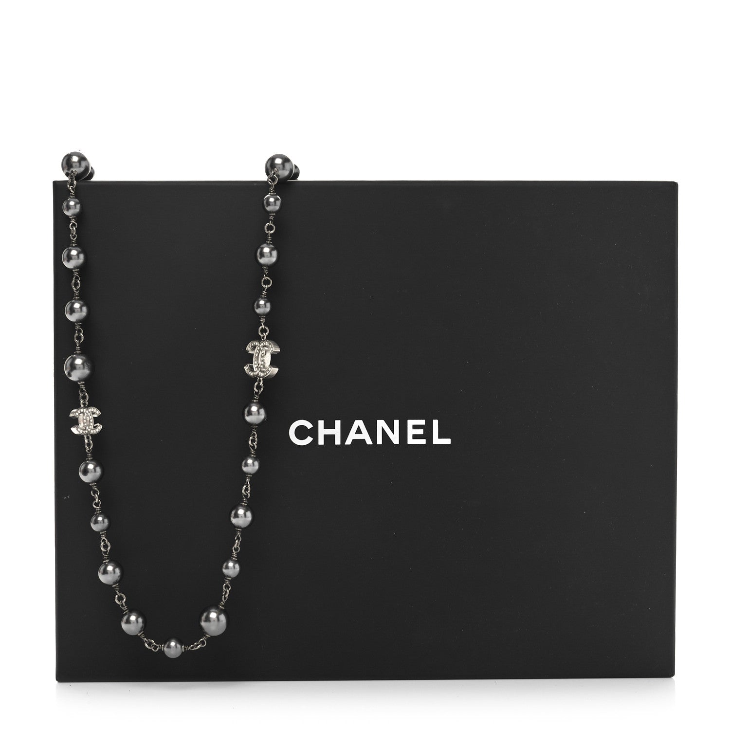 Chanel Crystal Pearl Beaded CC Long Necklace Ruthenium 5 of 5