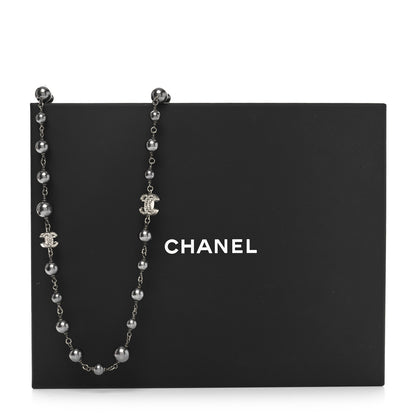 Chanel Crystal Pearl Beaded CC Long Necklace Ruthenium 5 of 5