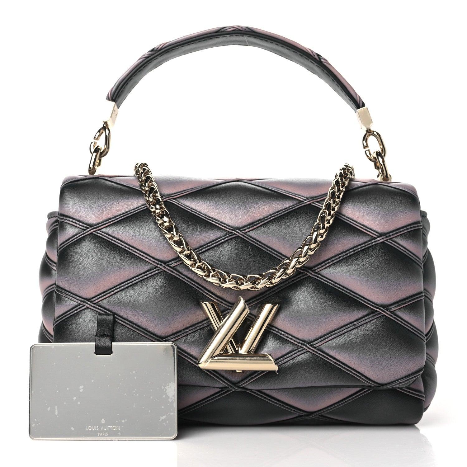 Louis Vuitton Lambskin Malletage Top Handle GO-14 MM Black Pink 3 of 10