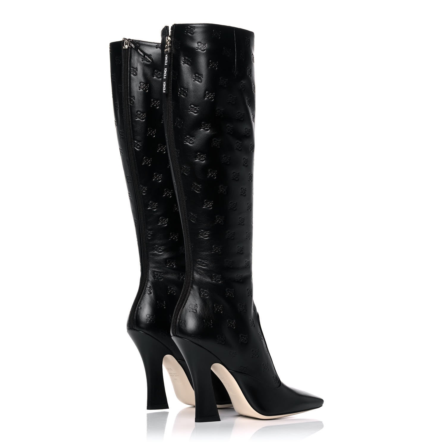 Fendi Vitello Karligraphy Embossed FFreedom Knee High Boots 39.5 Black 4 of 10