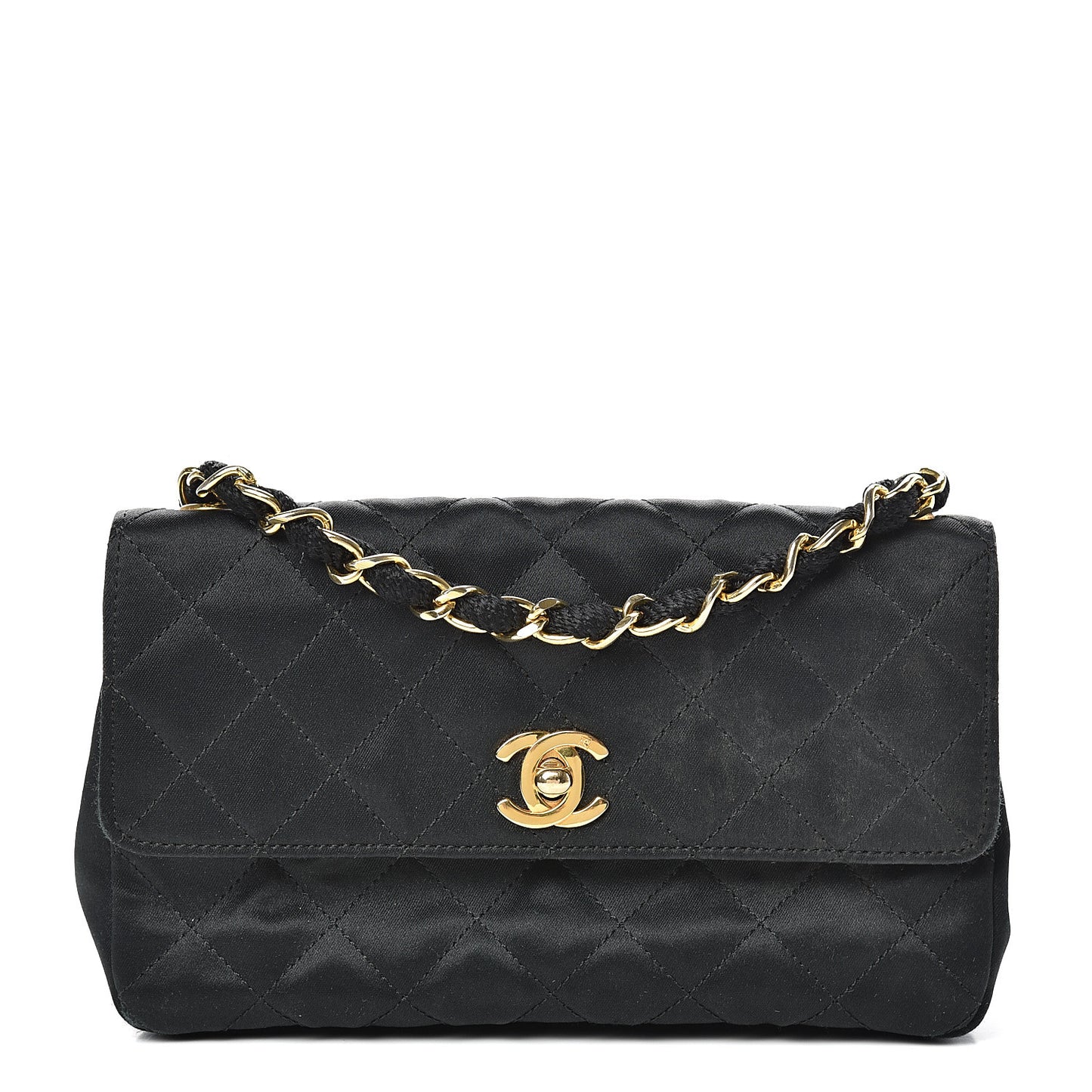 Satin Quilted Extra Mini Rectangular Flap Black