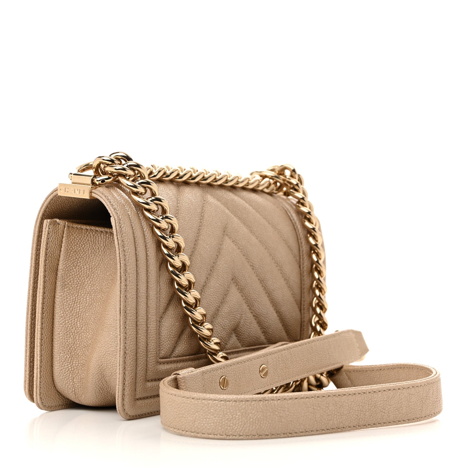 Chanel Iridescent Caviar Chevron Quilted Small Boy Flap Beige 5 of 21