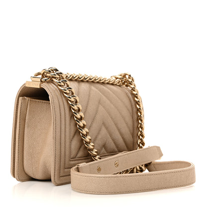 Chanel Iridescent Caviar Chevron Quilted Small Boy Flap Beige 5 of 21