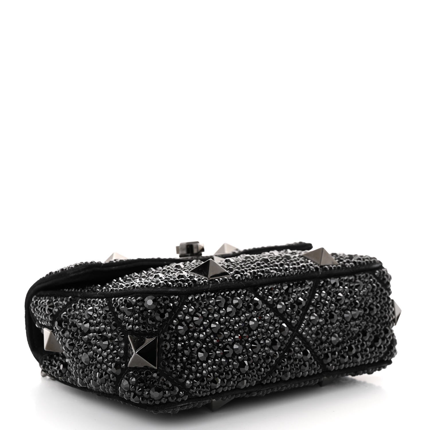 Valentino Garavani Crystal Suede Lacquer Monochrome Medium Roman Stud Shoulder Bag Black 4 of 10