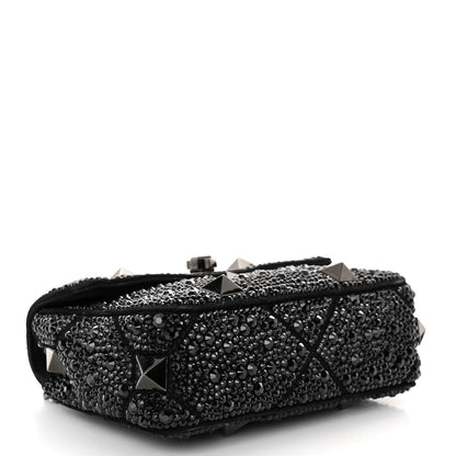 Valentino Garavani Crystal Suede Lacquer Monochrome Medium Roman Stud Shoulder Bag Black 4 of 10