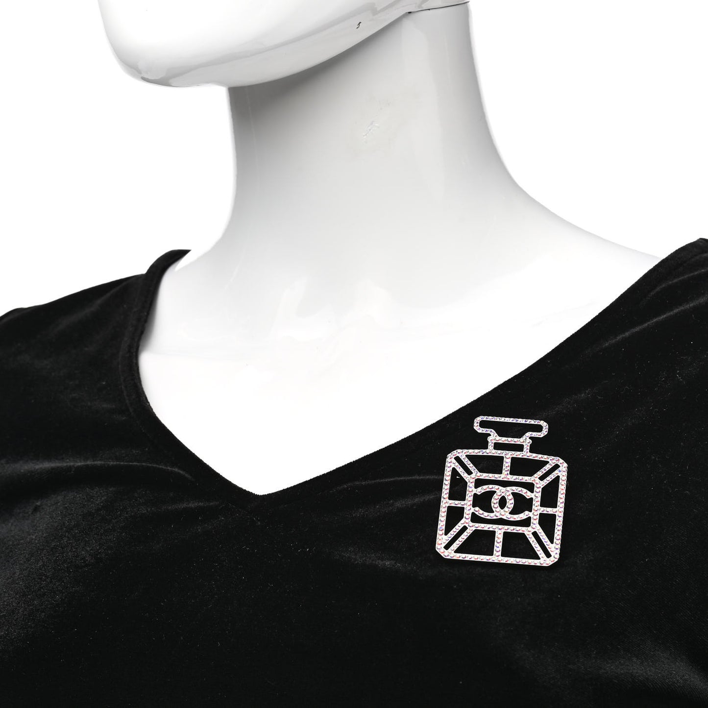 Ruthenium Crystal Perfume Bottle CC Brooch Iridescent Blue