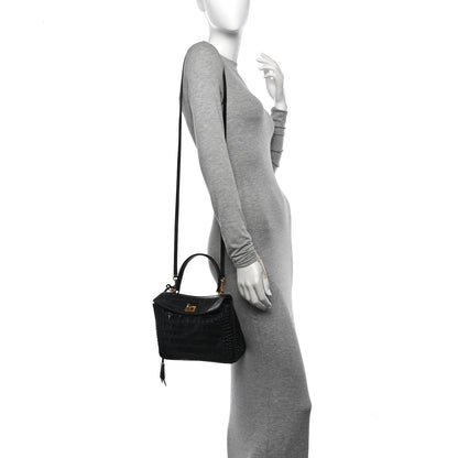 Balenciaga Shiny Calfskin Crocodile Embossed Mini Rodeo Top Handle Handbag Black 2 of 10
