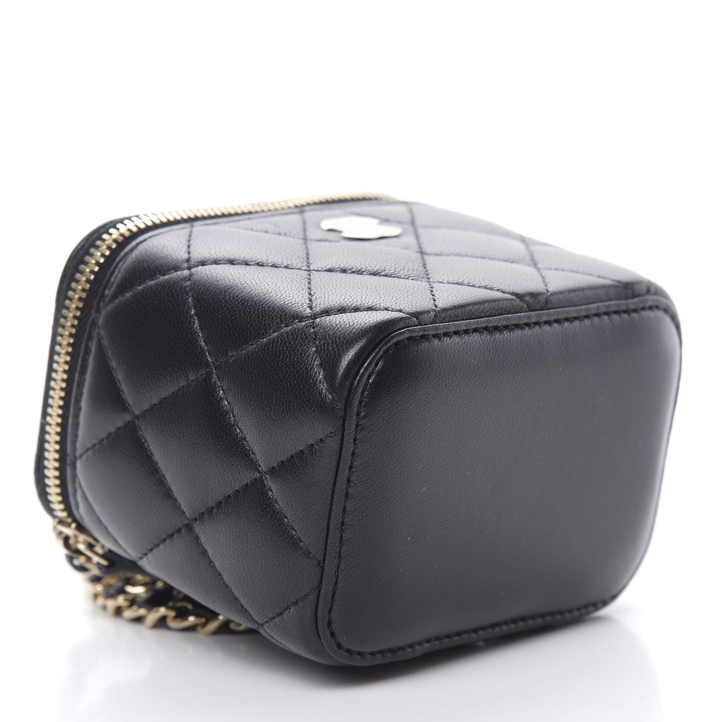 Lambskin Quilted Mini Vanity Case With Chain Black