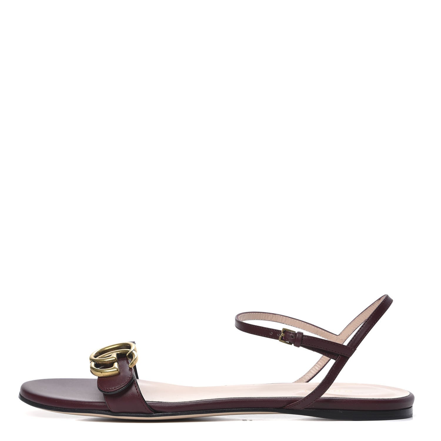 Gucci Lifford Calfskin GG Marmont Ankle Wrap Flat Sandals 39 Vintage Bordeaux 1 of 7
