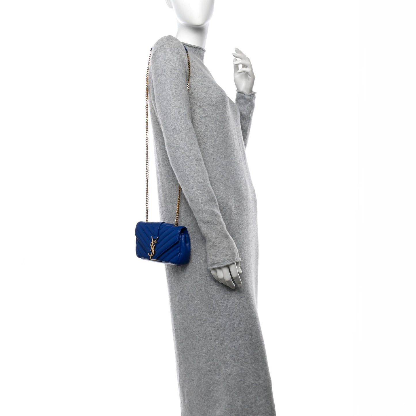 Sheepskin Matelasse Chevron Monogram Classic Baby Chain Bag Blue Majorelle