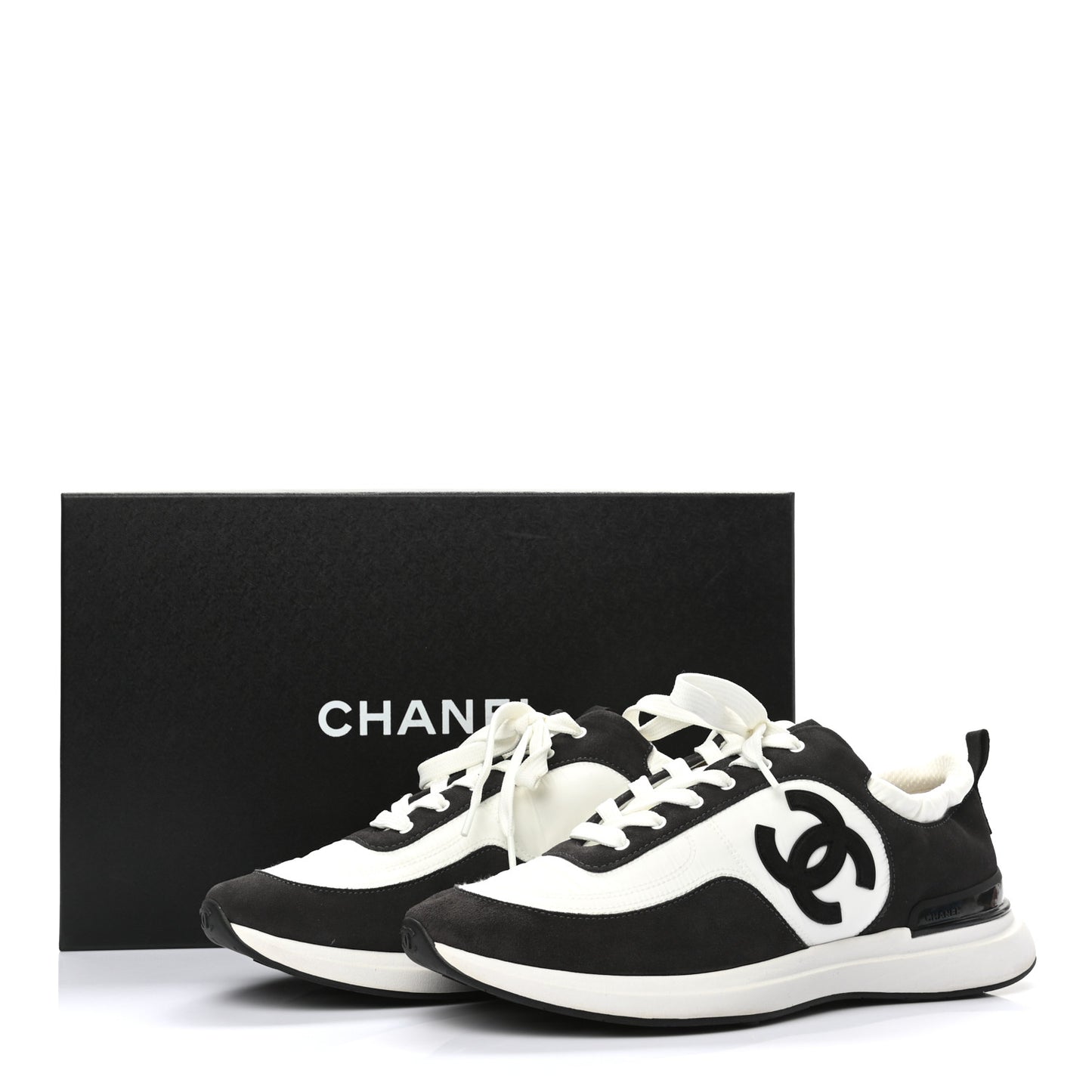 Nylon Suede Calfskin CC Sneakers 44 White Dark Grey