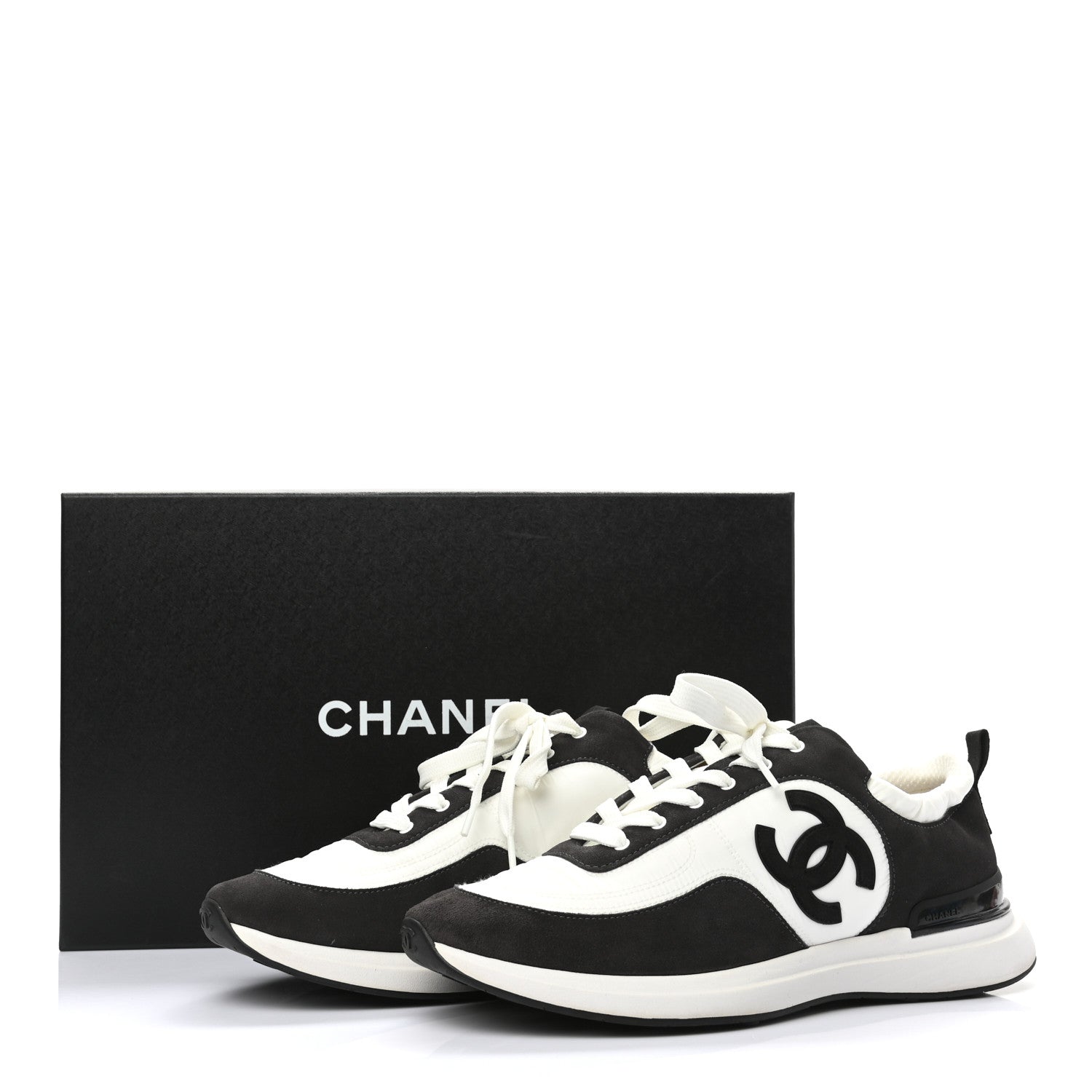 Chanel Nylon Suede Calfskin CC Sneakers 44 White Dark Grey 8 of 8