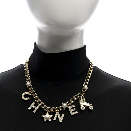 Chanel Crystal Pearl Star Rollerblade Logo Necklace Gold 2 of 4