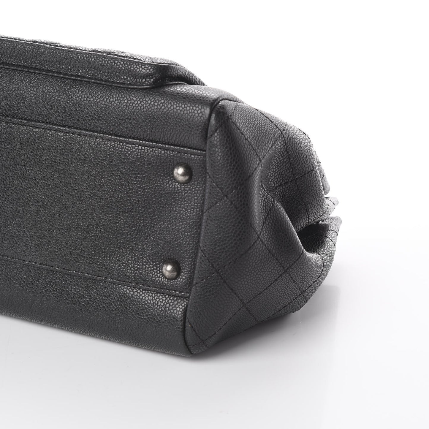 Caviar Quilted CC Accordion Shopping Bag Black
